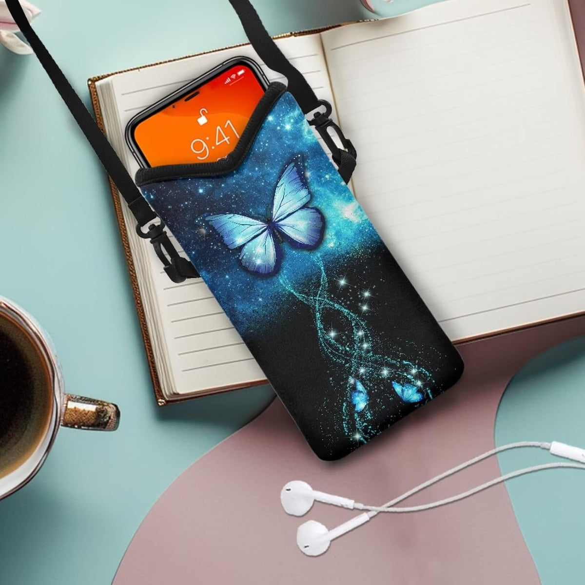 Women Men Crossbody Phone Bag Lightweight Neoprene Cellphone Case Waterproof Phone Carry Pouch for iPhone 15/14/ 13 Pro Max, for Samsung S24, S23+, A25, A35, Hummingbird Floral Pattern - Colors A