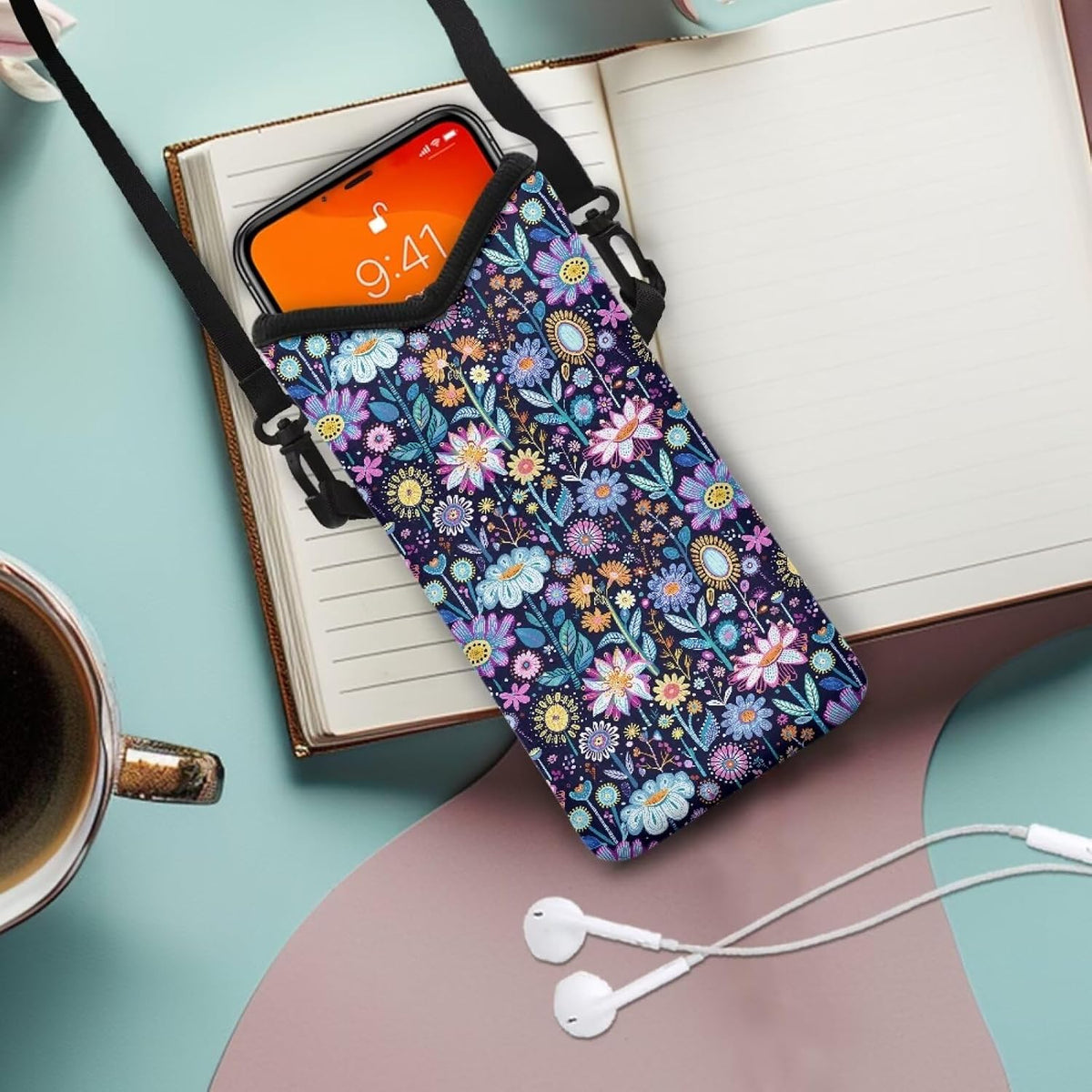 Women Men Crossbody Phone Bag Lightweight Neoprene Cellphone Case Waterproof Phone Carry Pouch for iPhone 15/14/ 13 Pro Max, for Samsung S24, S23+, A25, A35, Hummingbird Floral Pattern - Colors A