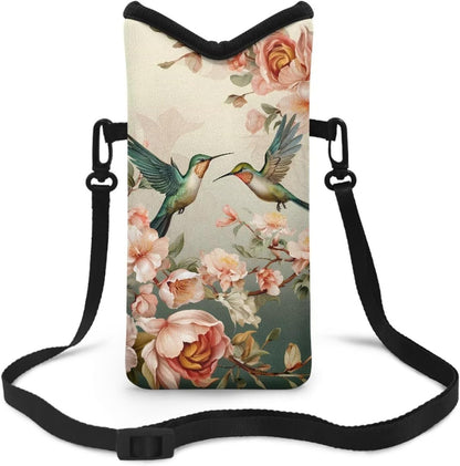 Women Men Crossbody Phone Bag Lightweight Neoprene Cellphone Case Waterproof Phone Carry Pouch for iPhone 15/14/ 13 Pro Max, for Samsung S24, S23+, A25, A35, Hummingbird Floral Pattern - Colors A