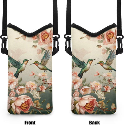 Women Men Crossbody Phone Bag Lightweight Neoprene Cellphone Case Waterproof Phone Carry Pouch for iPhone 15/14/ 13 Pro Max, for Samsung S24, S23+, A25, A35, Hummingbird Floral Pattern - Colors A