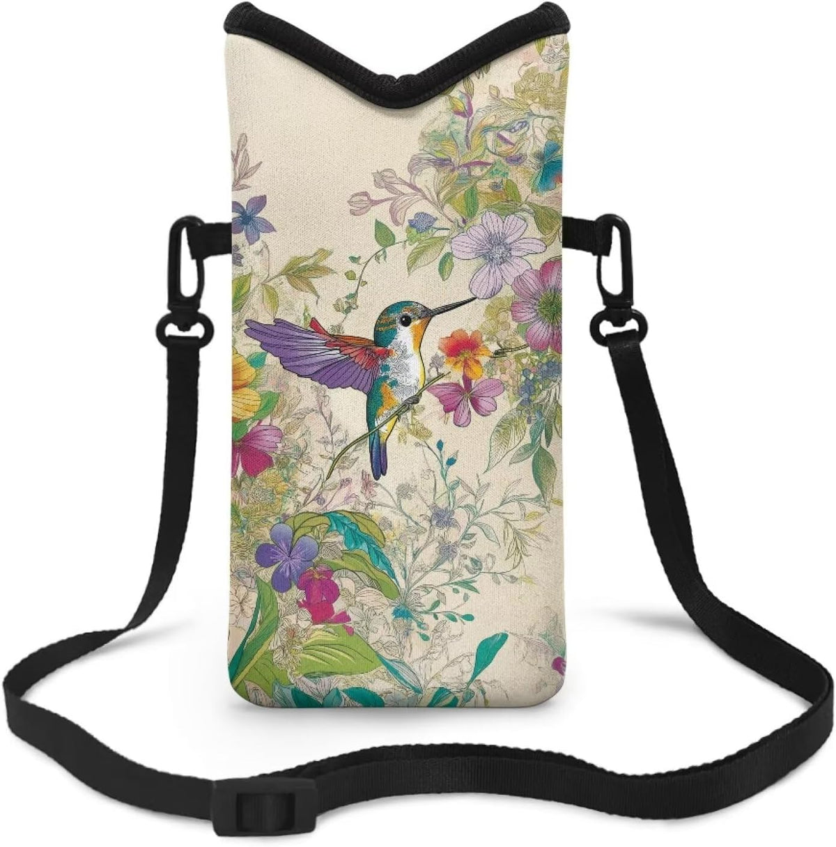 Women Men Crossbody Phone Bag Lightweight Neoprene Cellphone Case Waterproof Phone Carry Pouch for iPhone 15/14/ 13 Pro Max, for Samsung S24, S23+, A25, A35, Hummingbird Floral Pattern - Colors A