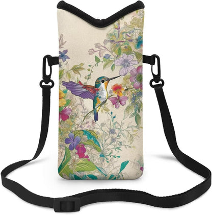 Women Men Crossbody Phone Bag Lightweight Neoprene Cellphone Case Waterproof Phone Carry Pouch for iPhone 15/14/ 13 Pro Max, for Samsung S24, S23+, A25, A35, Hummingbird Floral Pattern - Colors A