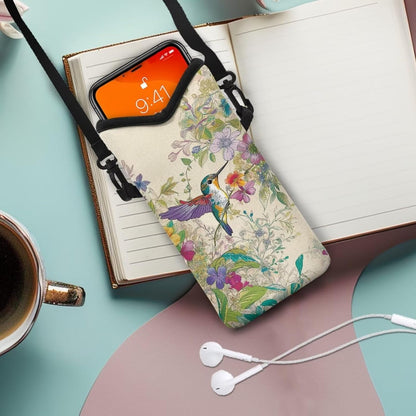 Women Men Crossbody Phone Bag Lightweight Neoprene Cellphone Case Waterproof Phone Carry Pouch for iPhone 15/14/ 13 Pro Max, for Samsung S24, S23+, A25, A35, Hummingbird Floral Pattern - Colors A