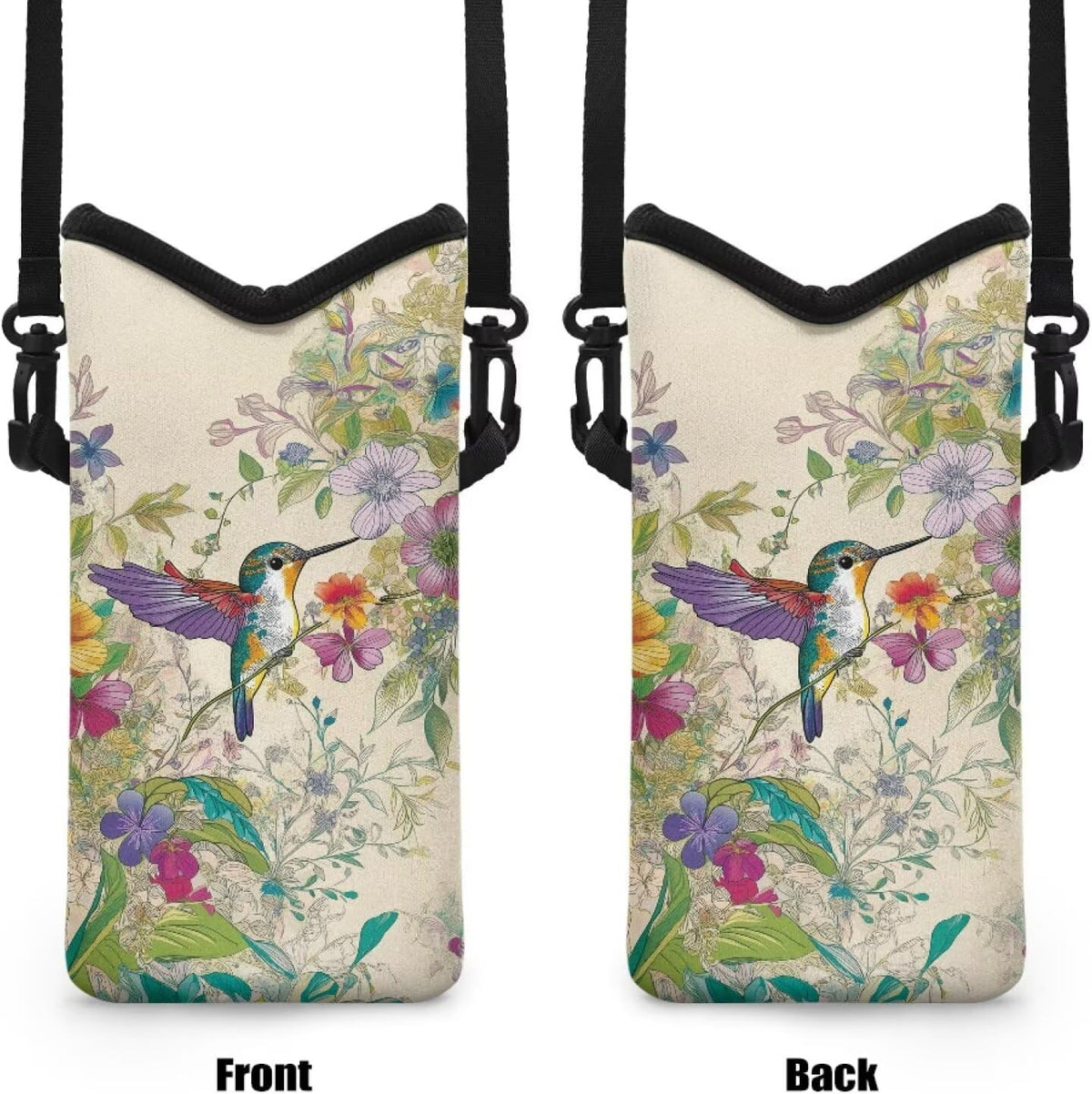 Women Men Crossbody Phone Bag Lightweight Neoprene Cellphone Case Waterproof Phone Carry Pouch for iPhone 15/14/ 13 Pro Max, for Samsung S24, S23+, A25, A35, Hummingbird Floral Pattern - Colors A