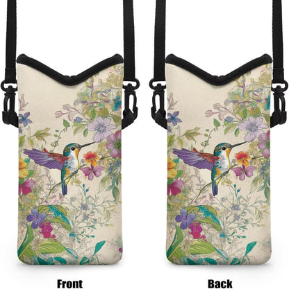 Women Men Crossbody Phone Bag Lightweight Neoprene Cellphone Case Waterproof Phone Carry Pouch for iPhone 15/14/ 13 Pro Max, for Samsung S24, S23+, A25, A35, Hummingbird Floral Pattern - Colors A