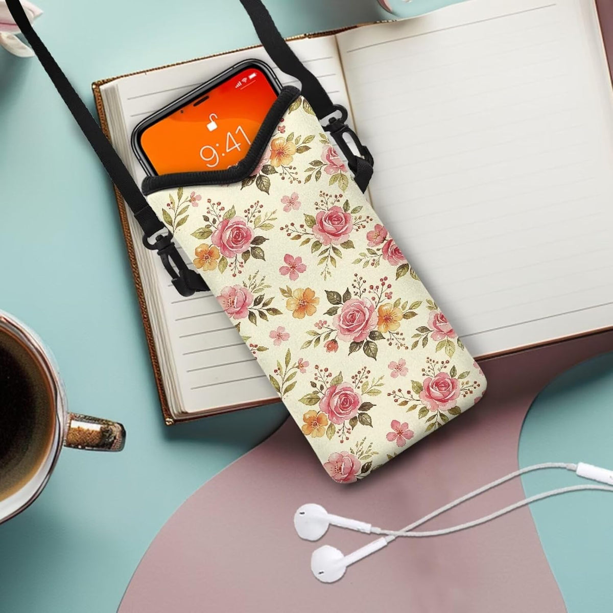Women Men Crossbody Phone Bag Lightweight Neoprene Cellphone Case Waterproof Phone Carry Pouch for iPhone 15/14/ 13 Pro Max, for Samsung S24, S23+, A25, A35, Hummingbird Floral Pattern - Colors A