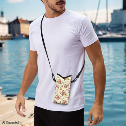 Women Men Crossbody Phone Bag Lightweight Neoprene Cellphone Case Waterproof Phone Carry Pouch for iPhone 15/14/ 13 Pro Max, for Samsung S24, S23+, A25, A35, Hummingbird Floral Pattern - Colors A