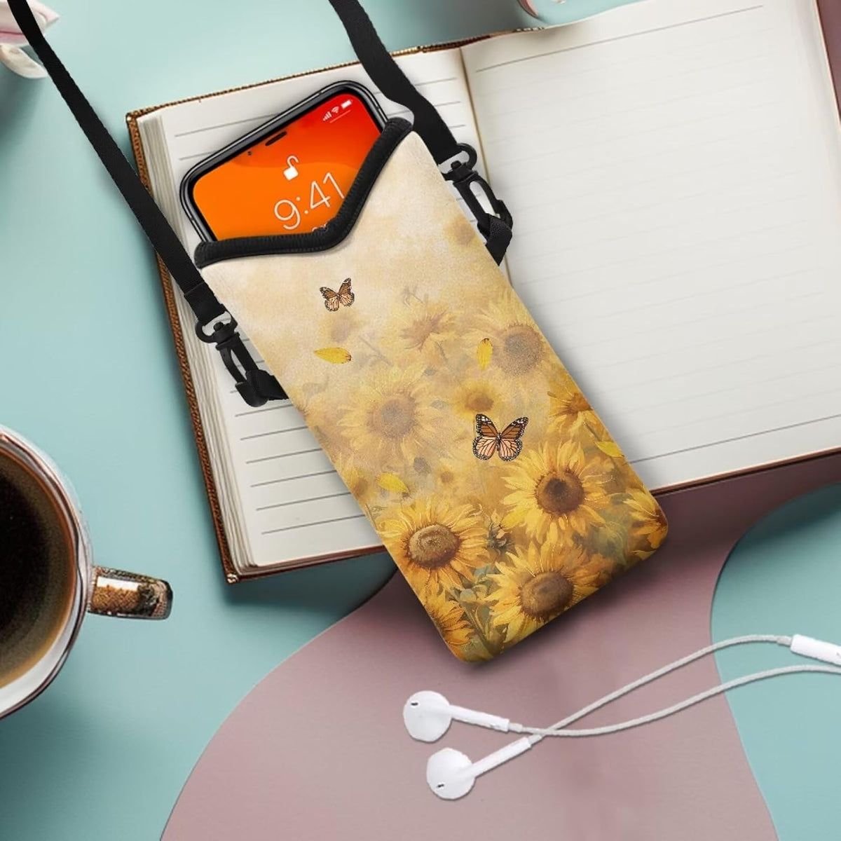 Women Men Crossbody Phone Bag Lightweight Neoprene Cellphone Case Waterproof Phone Carry Pouch for iPhone 15/14/ 13 Pro Max, for Samsung S24, S23+, A25, A35, Hummingbird Floral Pattern - Colors A
