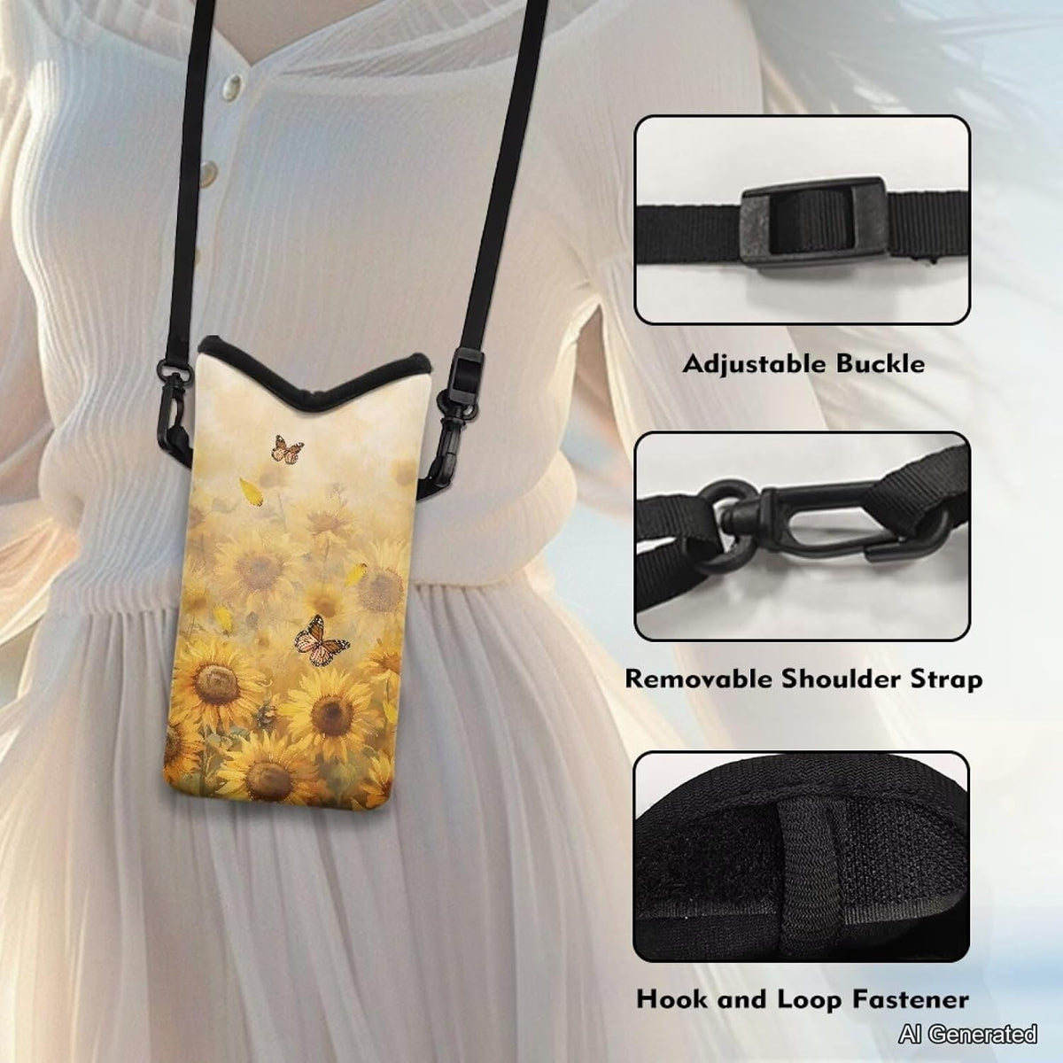 Women Men Crossbody Phone Bag Lightweight Neoprene Cellphone Case Waterproof Phone Carry Pouch for iPhone 15/14/ 13 Pro Max, for Samsung S24, S23+, A25, A35, Hummingbird Floral Pattern - Colors A