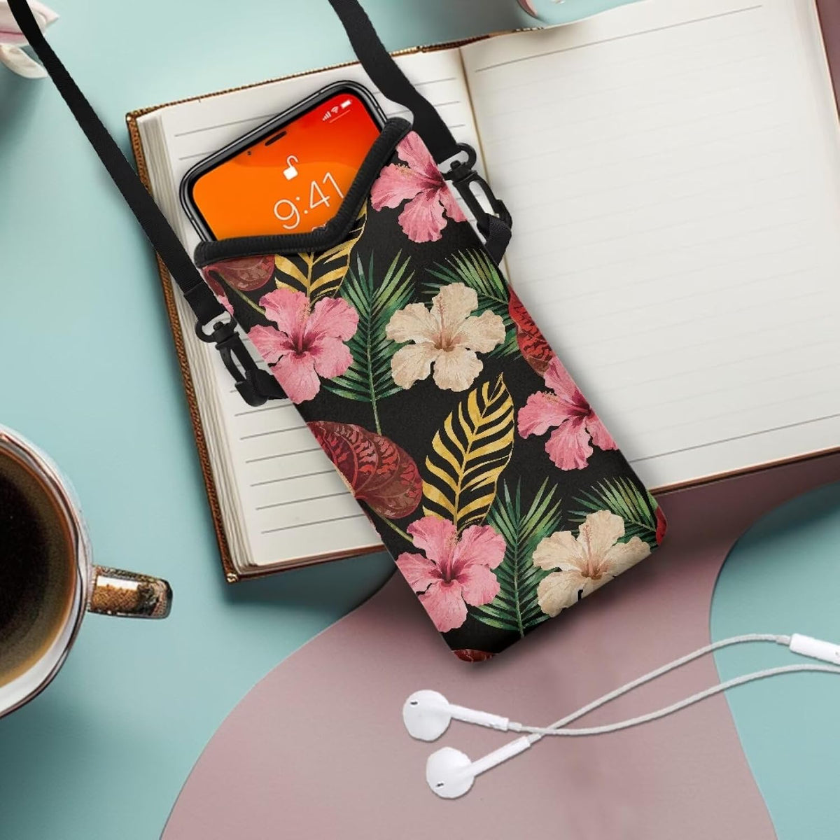 Women Men Crossbody Phone Bag Lightweight Neoprene Cellphone Case Waterproof Phone Carry Pouch for iPhone 15/14/ 13 Pro Max, for Samsung S24, S23+, A25, A35, Hummingbird Floral Pattern - Colors A