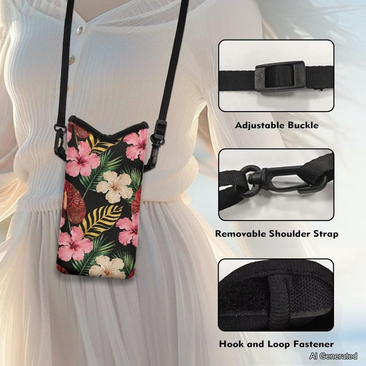 Women Men Crossbody Phone Bag Lightweight Neoprene Cellphone Case Waterproof Phone Carry Pouch for iPhone 15/14/ 13 Pro Max, for Samsung S24, S23+, A25, A35, Hummingbird Floral Pattern - Colors A