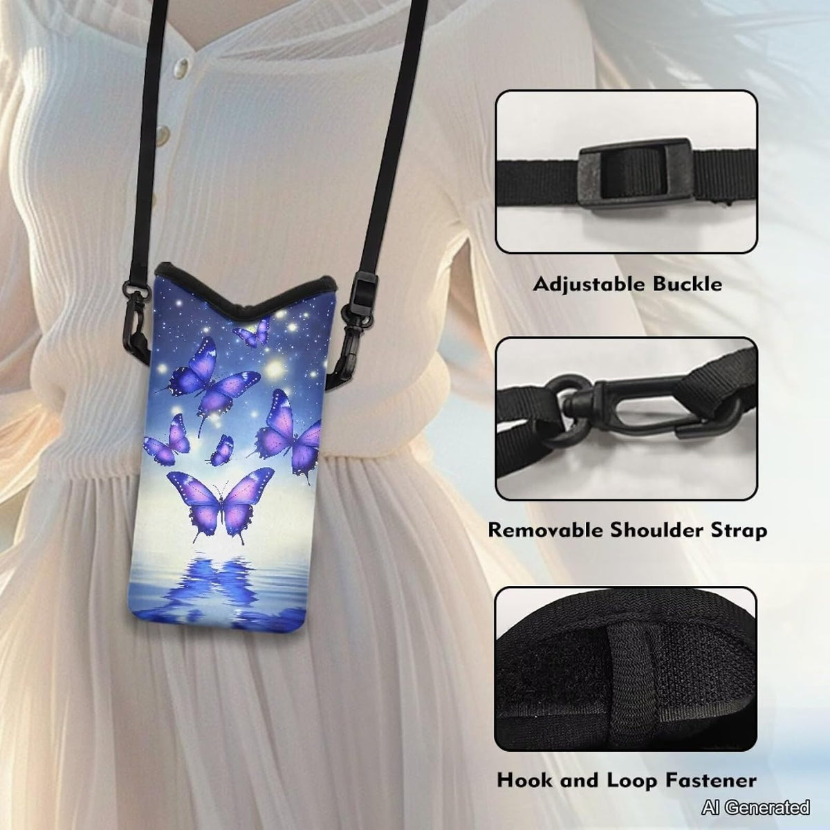 Women Men Crossbody Phone Bag Lightweight Neoprene Cellphone Case Waterproof Phone Carry Pouch for iPhone 15/14/ 13 Pro Max, for Samsung S24, S23+, A25, A35, Hummingbird Floral Pattern - Colors A