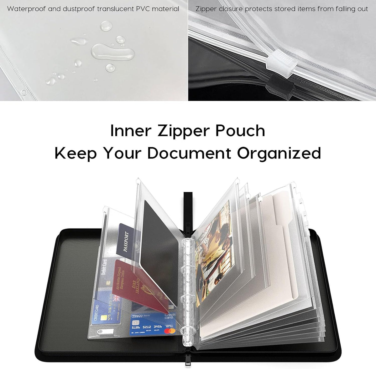 Important Document Organizer Binder, Fireproof Certificate Protector | Waterproof, Birth Certificate Protector, 4 Ring Zipper Binder, Passport Holder, Fireproof Bag