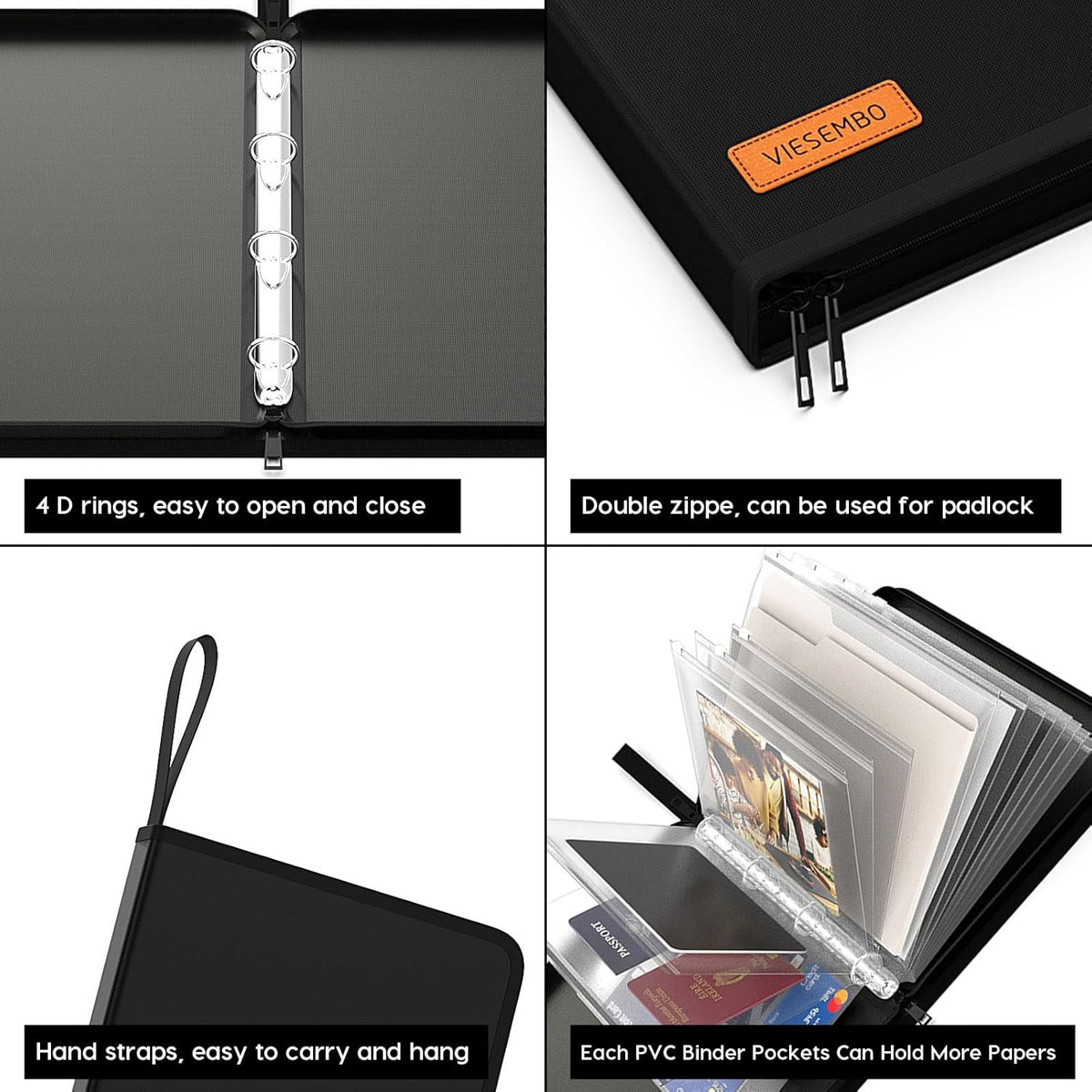Important Document Organizer Binder, Fireproof Certificate Protector | Waterproof, Birth Certificate Protector, 4 Ring Zipper Binder, Passport Holder, Fireproof Bag
