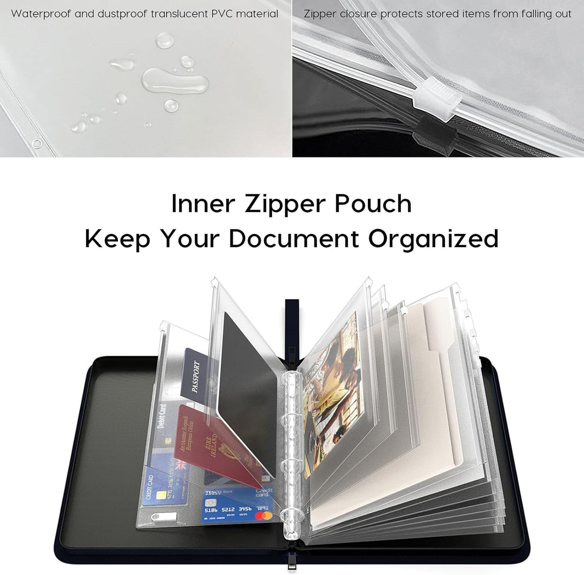 Important Document Organizer Binder, Fireproof Certificate Protector | Waterproof, Birth Certificate Protector, 4 Ring Zipper Binder, Passport Holder, Fireproof Bag