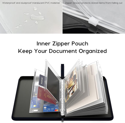 Important Document Organizer Binder, Fireproof Certificate Protector | Waterproof, Birth Certificate Protector, 4 Ring Zipper Binder, Passport Holder, Fireproof Bag