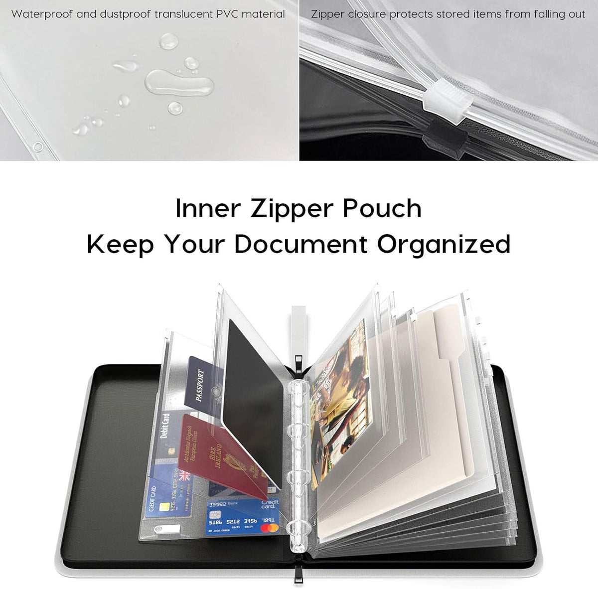 Important Document Organizer Binder, Fireproof Certificate Protector | Waterproof, Birth Certificate Protector, 4 Ring Zipper Binder, Passport Holder, Fireproof Bag