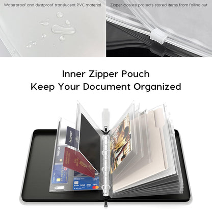 Important Document Organizer Binder, Fireproof Certificate Protector | Waterproof, Birth Certificate Protector, 4 Ring Zipper Binder, Passport Holder, Fireproof Bag