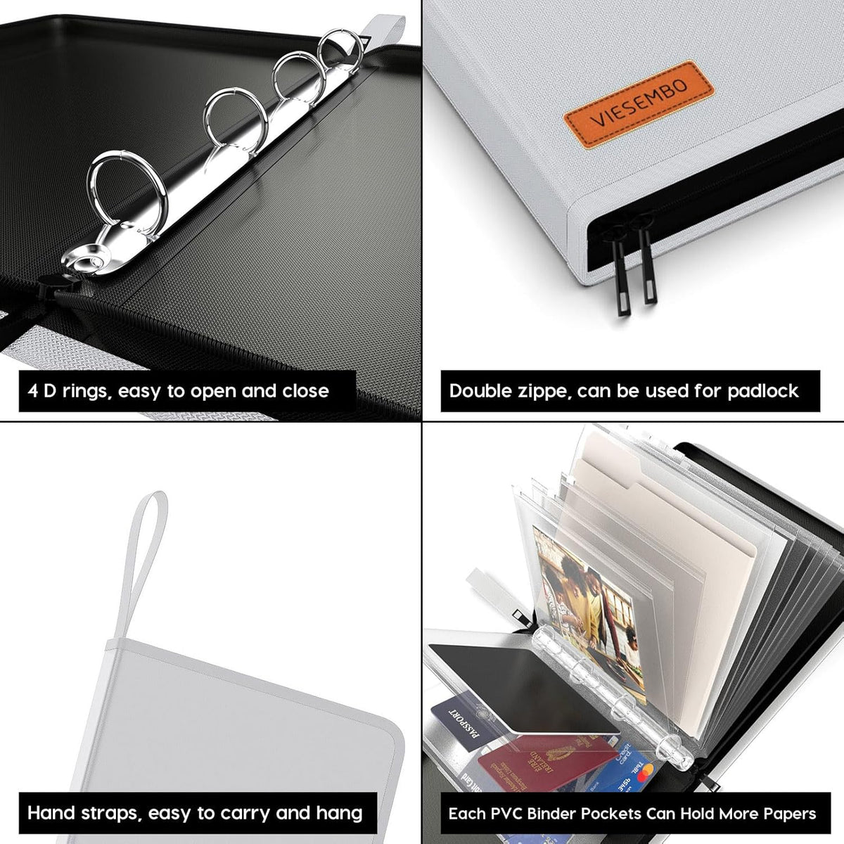 Important Document Organizer Binder, Fireproof Certificate Protector | Waterproof, Birth Certificate Protector, 4 Ring Zipper Binder, Passport Holder, Fireproof Bag