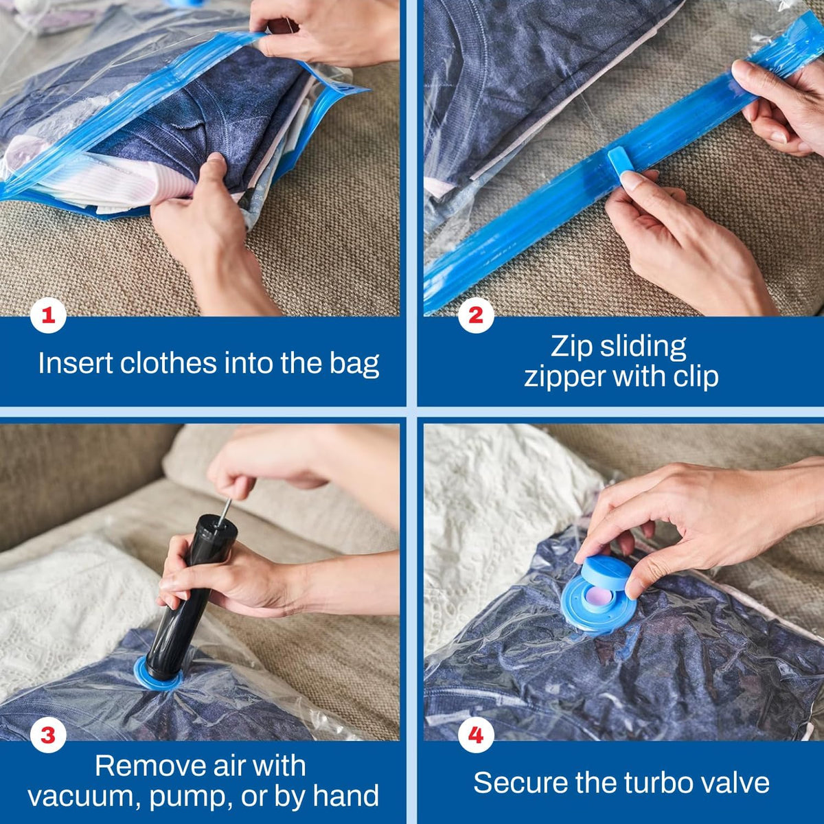 Small Vacuum Storage Bags for Comforters, Blankets & Clothes – Vacuum Sealed Compression Bags with Hand Pump – Storage Bags for Bedding, Moving, Travel & Organization