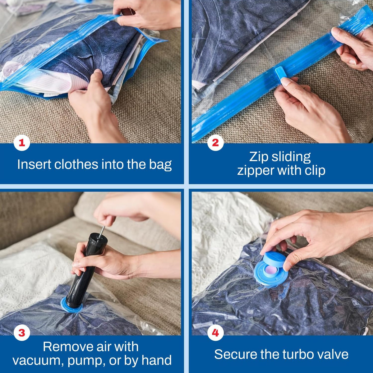 Small Vacuum Storage Bags for Comforters, Blankets & Clothes – Vacuum Sealed Compression Bags with Hand Pump – Storage Bags for Bedding, Moving, Travel & Organization