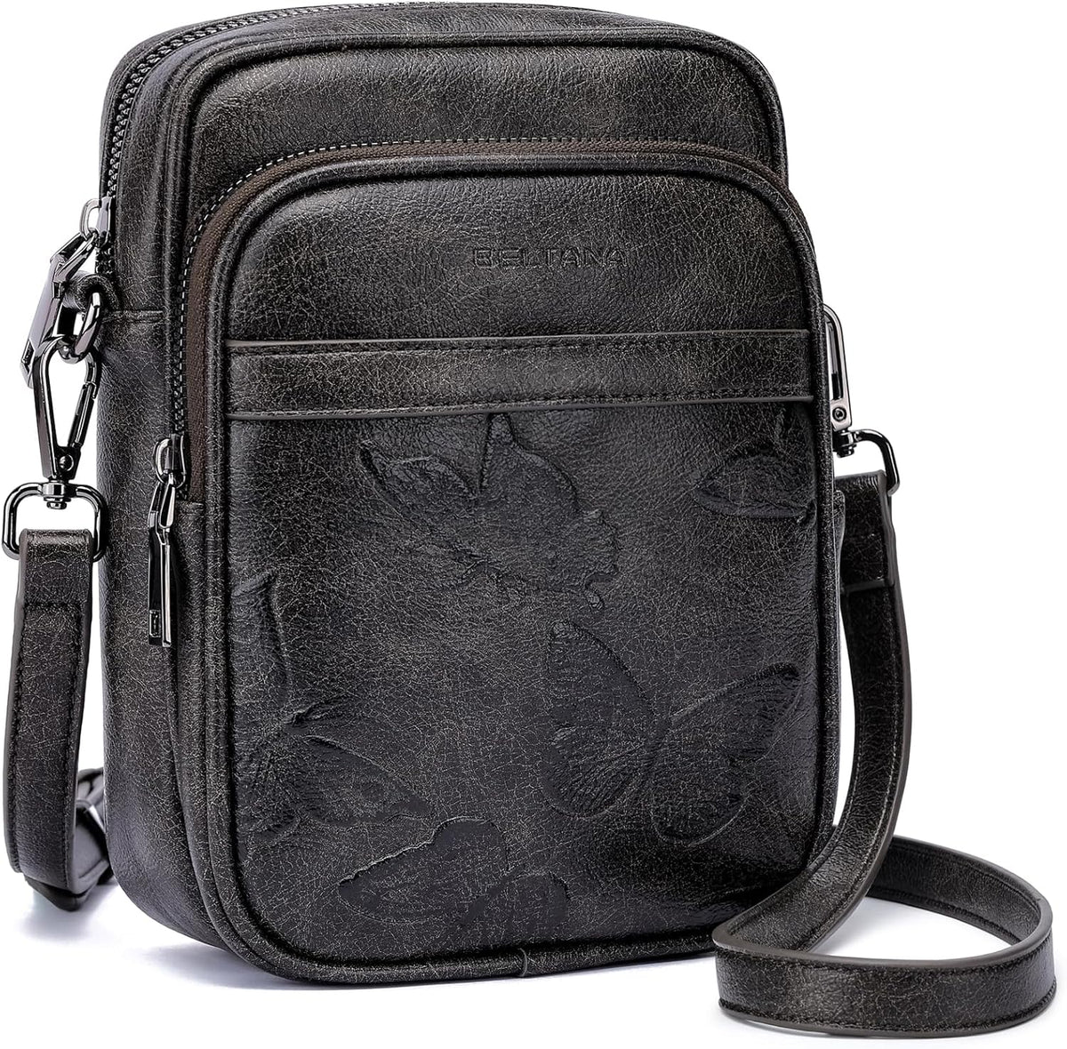 BELTANA Small Crossbody Bags for Women, Lightweight RFID Cell Phone Purse | Soft vegan leather, butterfly pattern, adjustable strap, triple compartments, perfect for travel & daily use, gift for women