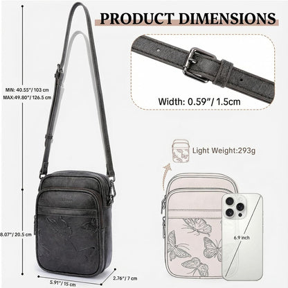 BELTANA Small Crossbody Bags for Women, Lightweight RFID Cell Phone Purse | Soft vegan leather, butterfly pattern, adjustable strap, triple compartments, perfect for travel & daily use, gift for women