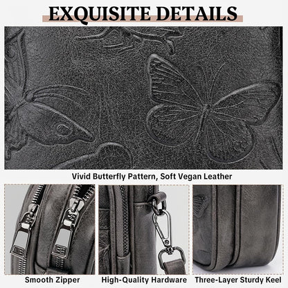 BELTANA Small Crossbody Bags for Women, Lightweight RFID Cell Phone Purse | Soft vegan leather, butterfly pattern, adjustable strap, triple compartments, perfect for travel & daily use, gift for women