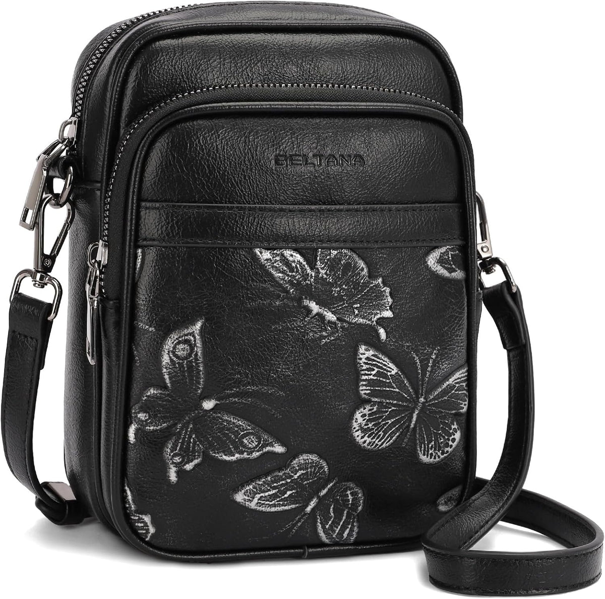 BELTANA Small Crossbody Bags for Women, Lightweight RFID Cell Phone Purse | Soft vegan leather, butterfly pattern, adjustable strap, triple compartments, perfect for travel & daily use, gift for women