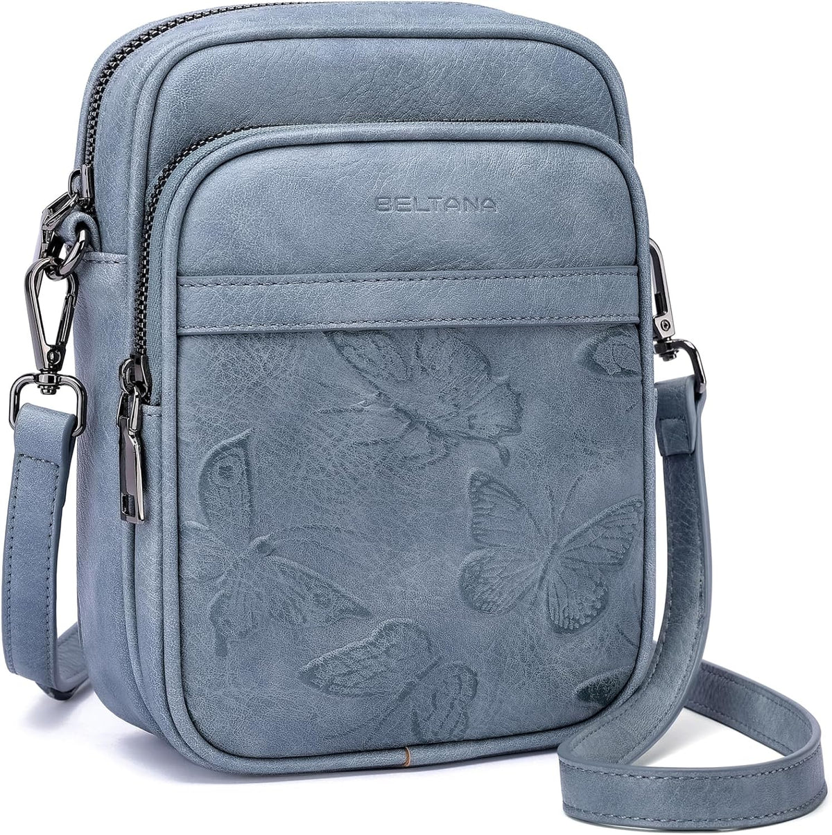 BELTANA Small Crossbody Bags for Women, Lightweight RFID Cell Phone Purse | Soft vegan leather, butterfly pattern, adjustable strap, triple compartments, perfect for travel & daily use, gift for women