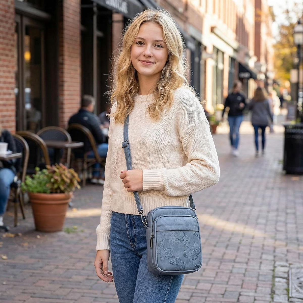 BELTANA Small Crossbody Bags for Women, Lightweight RFID Cell Phone Purse | Soft vegan leather, butterfly pattern, adjustable strap, triple compartments, perfect for travel & daily use, gift for women