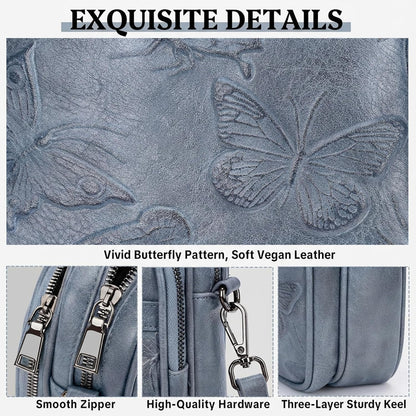 BELTANA Small Crossbody Bags for Women, Lightweight RFID Cell Phone Purse | Soft vegan leather, butterfly pattern, adjustable strap, triple compartments, perfect for travel & daily use, gift for women