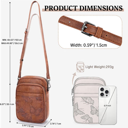 BELTANA Small Crossbody Bags for Women, Lightweight RFID Cell Phone Purse | Soft vegan leather, butterfly pattern, adjustable strap, triple compartments, perfect for travel & daily use, gift for women
