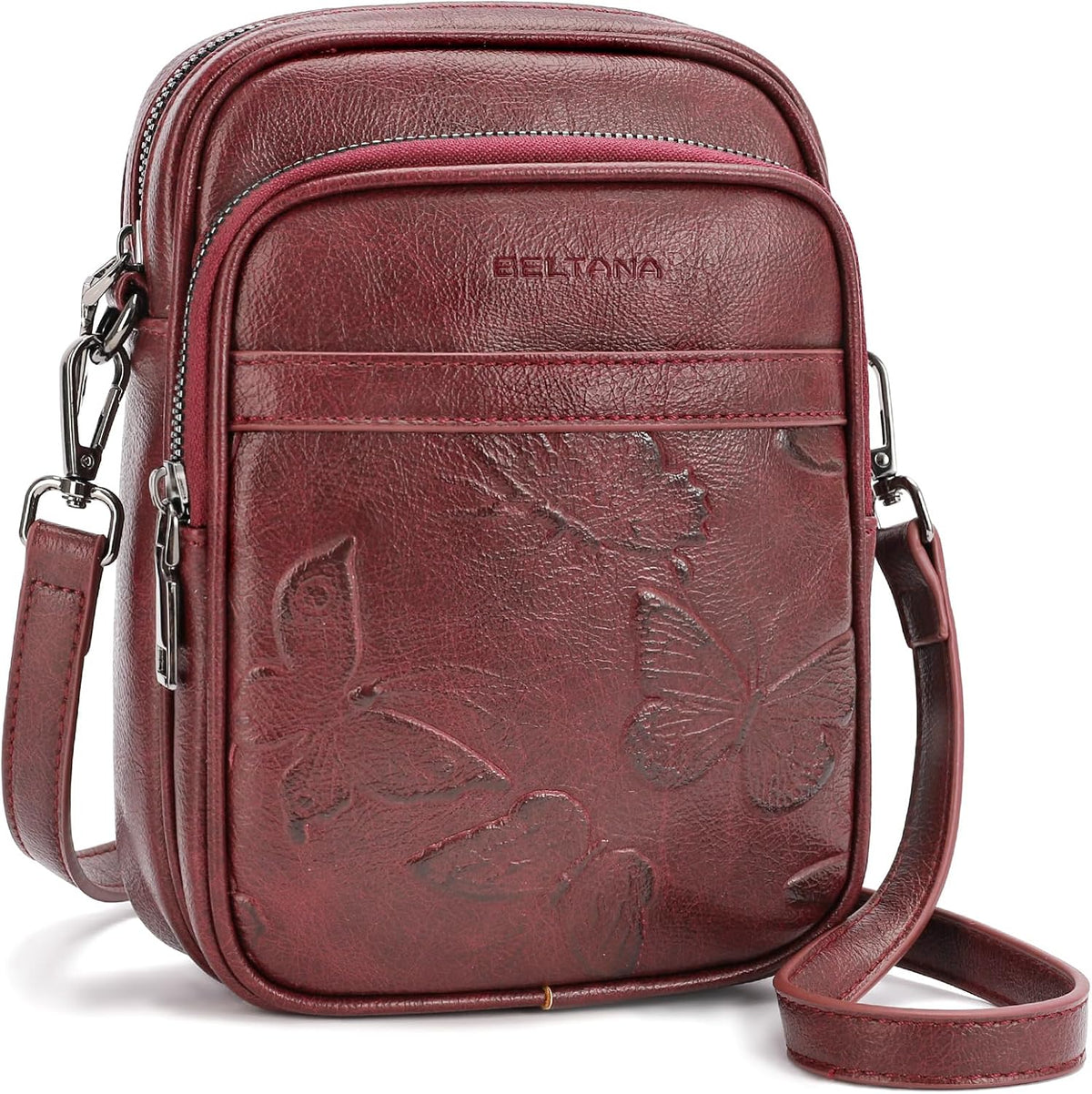 BELTANA Small Crossbody Bags for Women, Lightweight RFID Cell Phone Purse | Soft vegan leather, butterfly pattern, adjustable strap, triple compartments, perfect for travel & daily use, gift for women