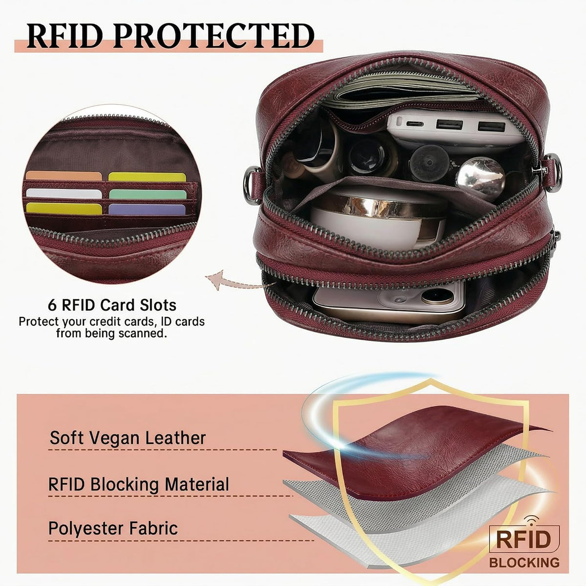 BELTANA Small Crossbody Bags for Women, Lightweight RFID Cell Phone Purse | Soft vegan leather, butterfly pattern, adjustable strap, triple compartments, perfect for travel & daily use, gift for women
