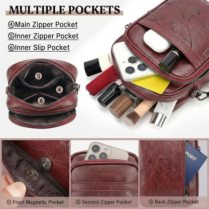 BELTANA Small Crossbody Bags for Women, Lightweight RFID Cell Phone Purse | Soft vegan leather, butterfly pattern, adjustable strap, triple compartments, perfect for travel & daily use, gift for women