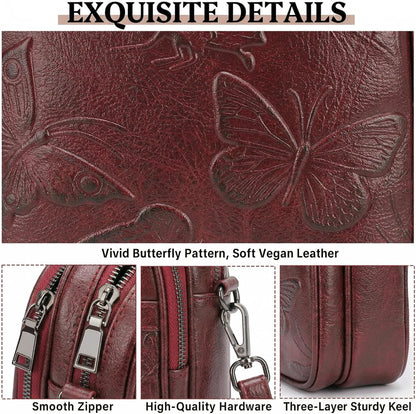 BELTANA Small Crossbody Bags for Women, Lightweight RFID Cell Phone Purse | Soft vegan leather, butterfly pattern, adjustable strap, triple compartments, perfect for travel & daily use, gift for women