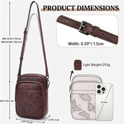 BELTANA Small Crossbody Bags for Women, Lightweight RFID Cell Phone Purse | Soft vegan leather, butterfly pattern, adjustable strap, triple compartments, perfect for travel & daily use, gift for women