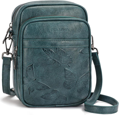 BELTANA Small Crossbody Bags for Women, Lightweight RFID Cell Phone Purse | Soft vegan leather, butterfly pattern, adjustable strap, triple compartments, perfect for travel & daily use, gift for women