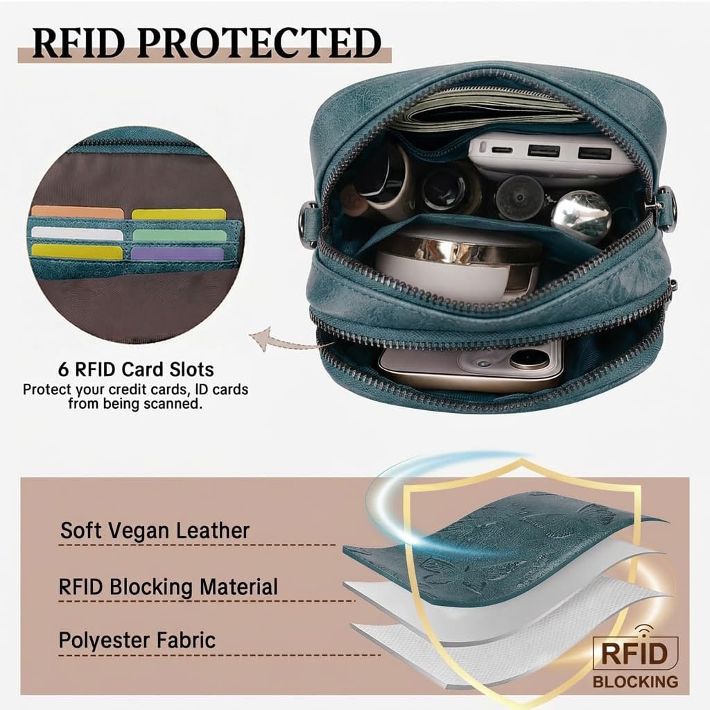BELTANA Small Crossbody Bags for Women, Lightweight RFID Cell Phone Purse | Soft vegan leather, butterfly pattern, adjustable strap, triple compartments, perfect for travel & daily use, gift for women