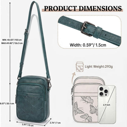 BELTANA Small Crossbody Bags for Women, Lightweight RFID Cell Phone Purse | Soft vegan leather, butterfly pattern, adjustable strap, triple compartments, perfect for travel & daily use, gift for women