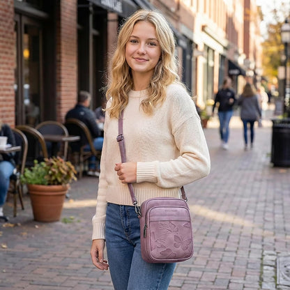 BELTANA Small Crossbody Bags for Women, Lightweight RFID Cell Phone Purse | Soft vegan leather, butterfly pattern, adjustable strap, triple compartments, perfect for travel & daily use, gift for women