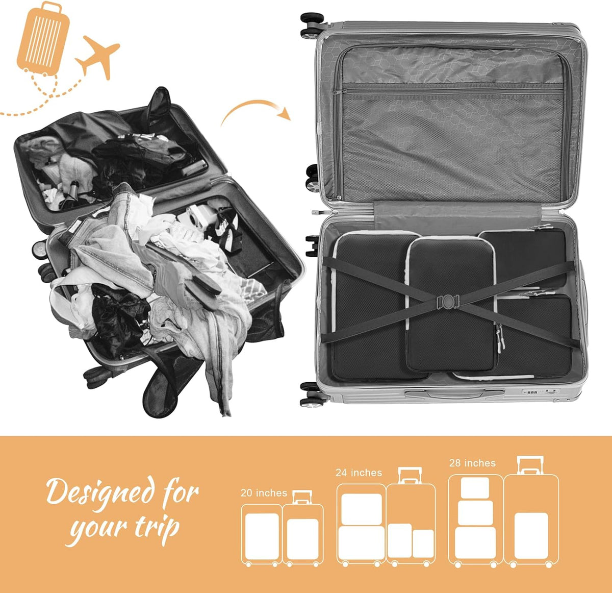Compression Packing Cubes for Suitcases Travel Essentials Expandable Travel Bags Organizer for Luggage(dark grey)