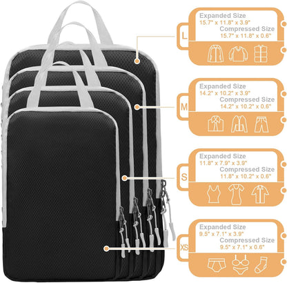 Compression Packing Cubes for Suitcases Travel Essentials Expandable Travel Bags Organizer for Luggage(dark grey)