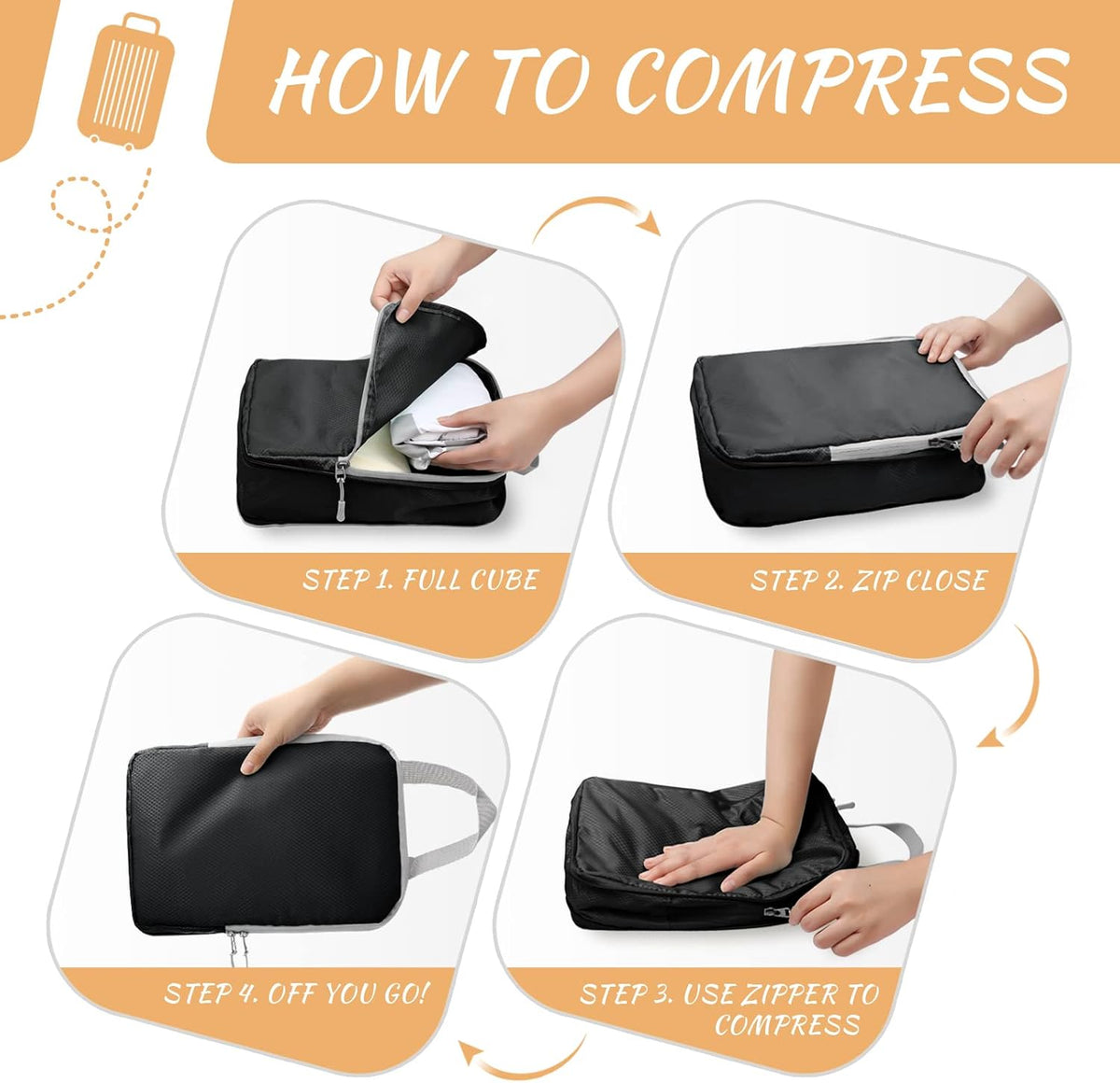 Compression Packing Cubes for Suitcases Travel Essentials Expandable Travel Bags Organizer for Luggage(dark grey)