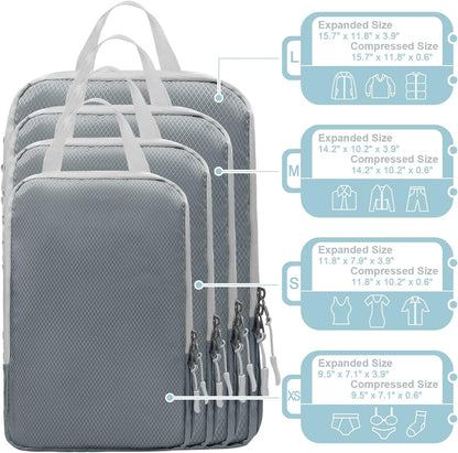 Compression Packing Cubes for Suitcases Travel Essentials Expandable Travel Bags Organizer for Luggage(dark grey)