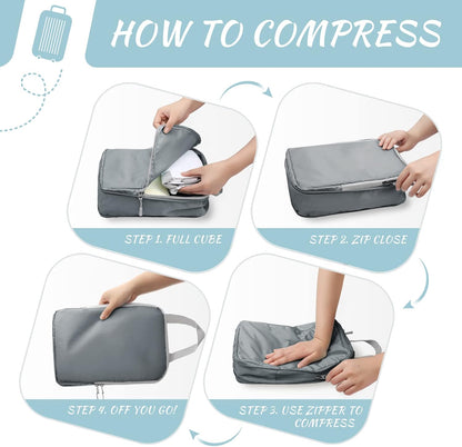 Compression Packing Cubes for Suitcases Travel Essentials Expandable Travel Bags Organizer for Luggage(dark grey)