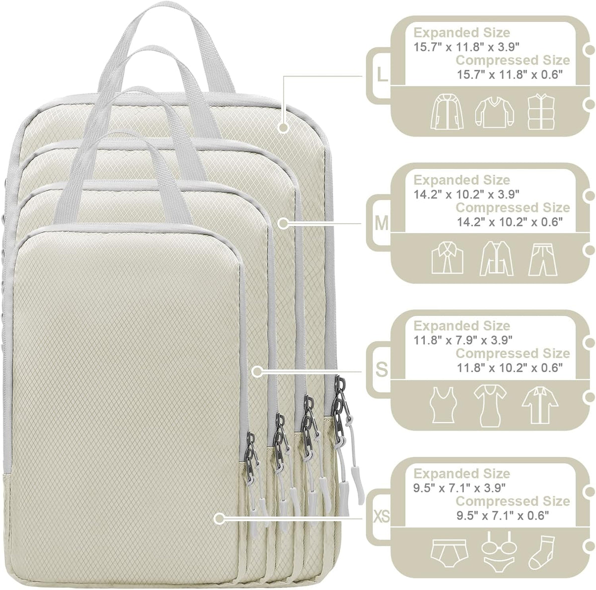 Compression Packing Cubes for Suitcases Travel Essentials Expandable Travel Bags Organizer for Luggage(dark grey)