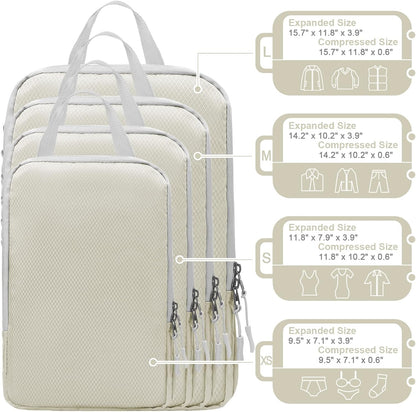 Compression Packing Cubes for Suitcases Travel Essentials Expandable Travel Bags Organizer for Luggage(dark grey)