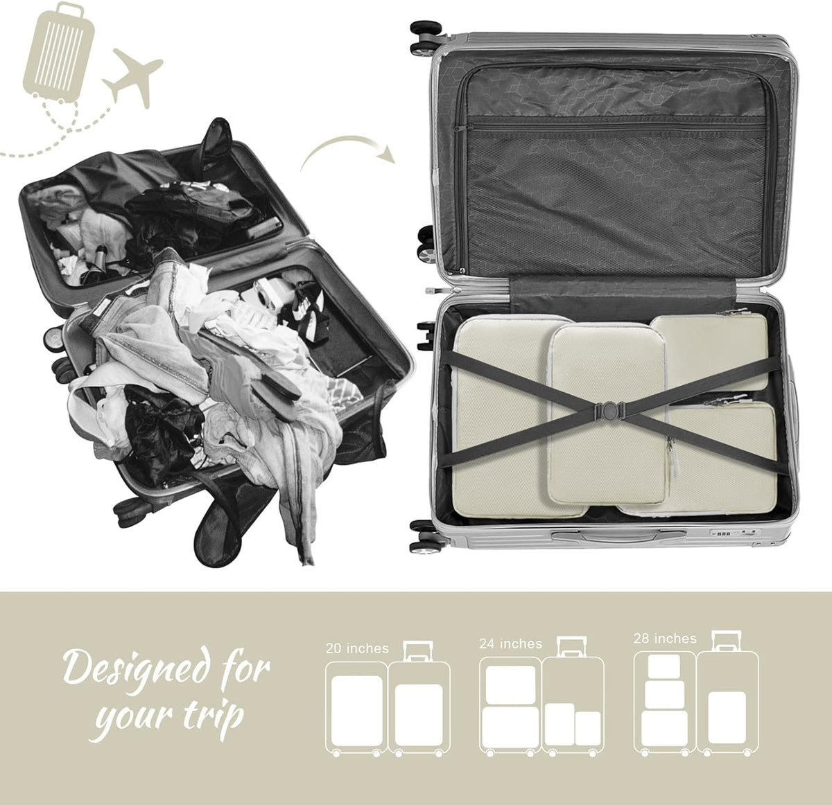Compression Packing Cubes for Suitcases Travel Essentials Expandable Travel Bags Organizer for Luggage(dark grey)